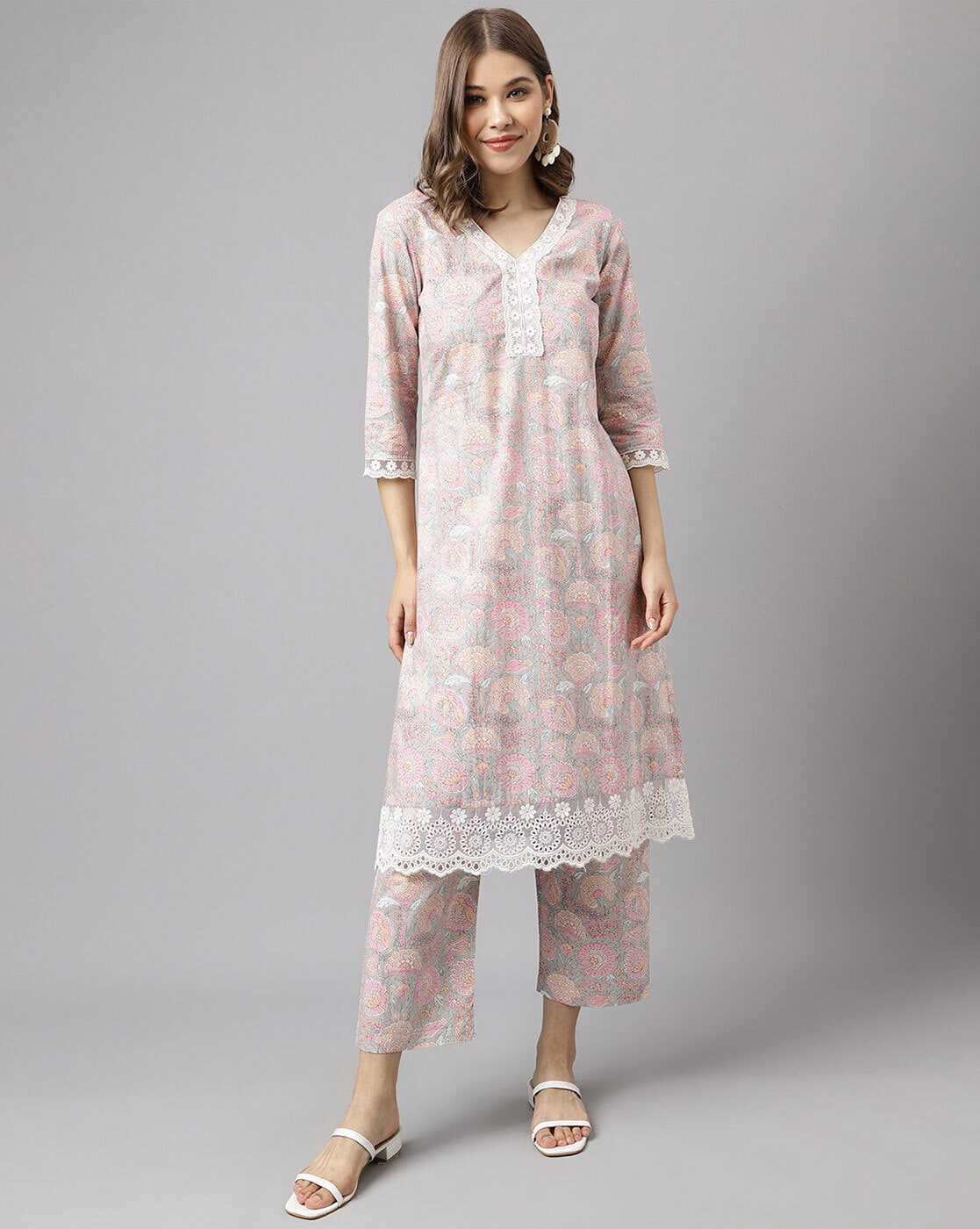 Women's Pink Cotton A-line Kurta with Pant