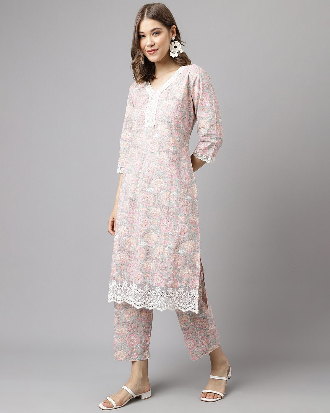 Women's Pink Cotton A-line Kurta with Pant