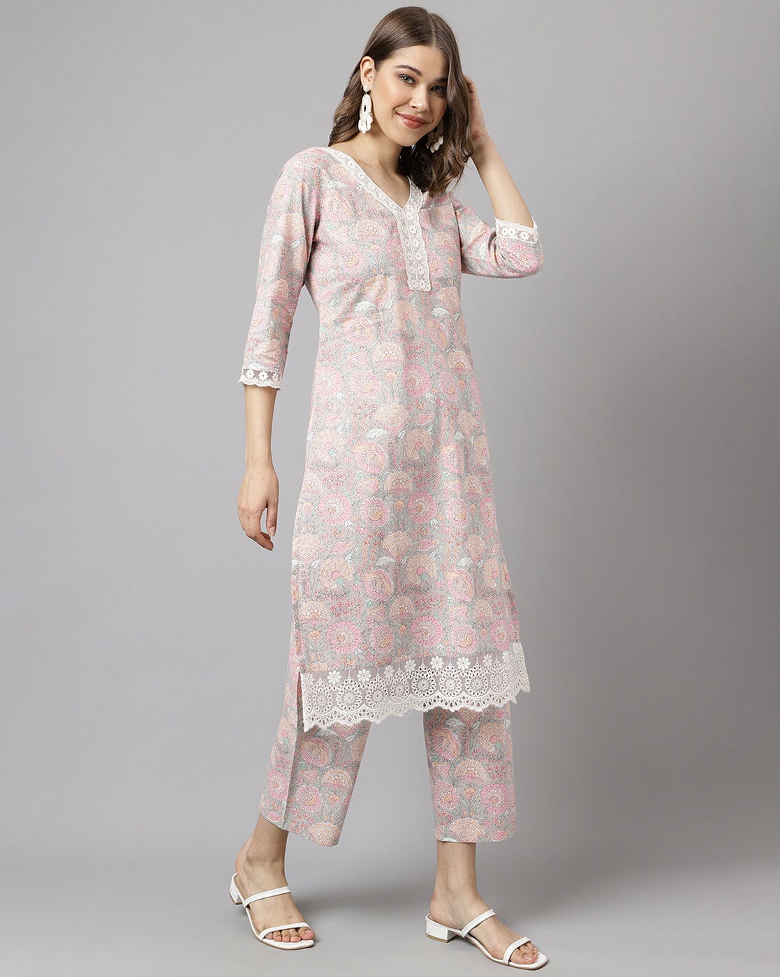 Women's Pink Cotton A-line Kurta with Pant