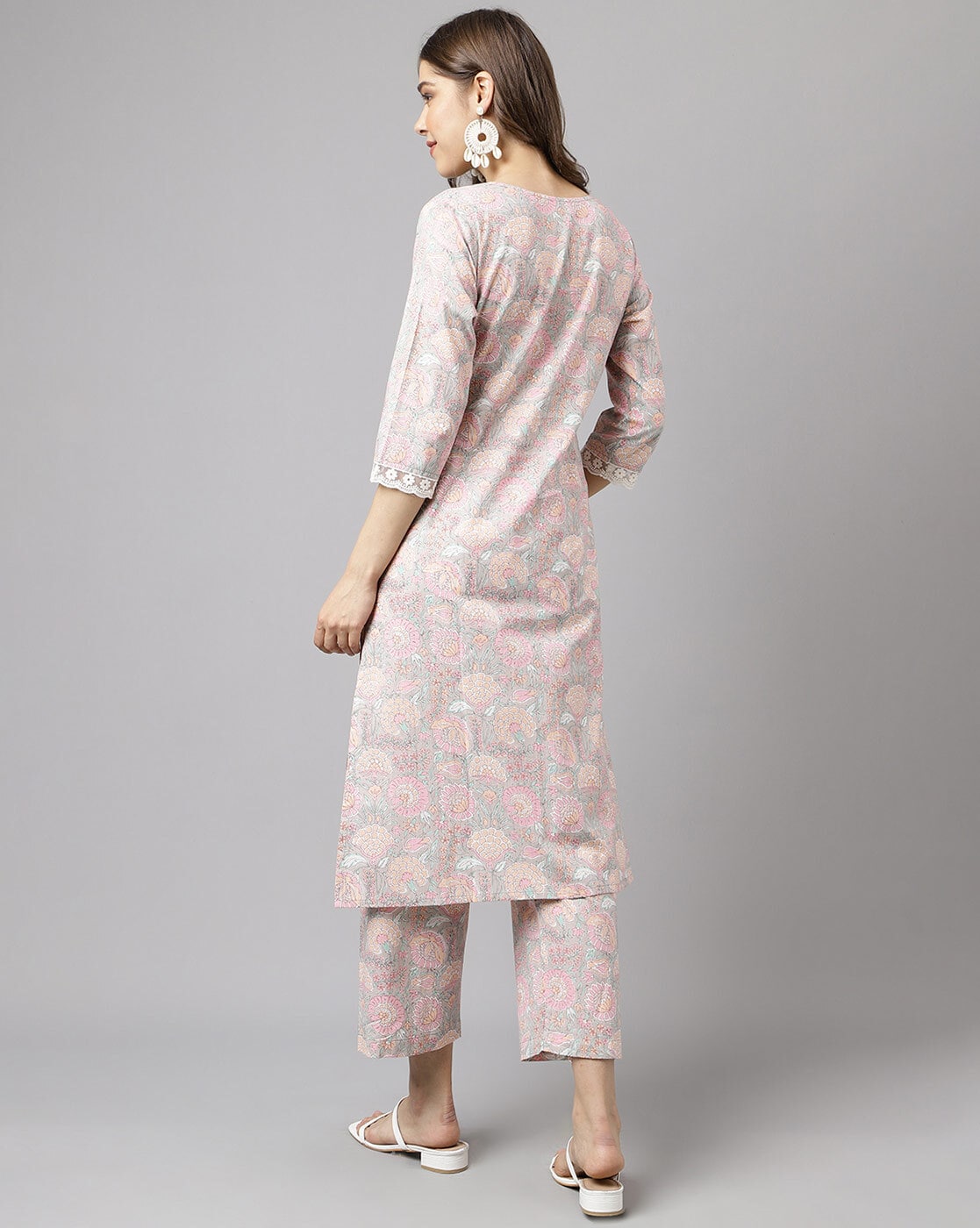 Women's Pink Cotton A-line Kurta with Pant