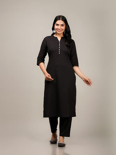 Solid Black Kurta - Pant Set