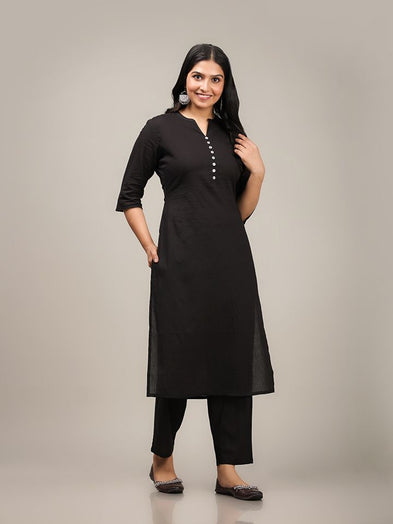 Solid Black Kurta - Pant Set