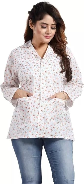 Women's Cotton Printed Summer Coat with 2 Front Side Pockets for Sun Protection & Dust Pollution