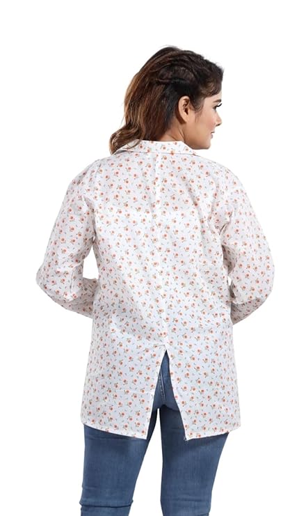 Women's Cotton Printed Summer Coat with 2 Front Side Pockets for Sun Protection & Dust Pollution