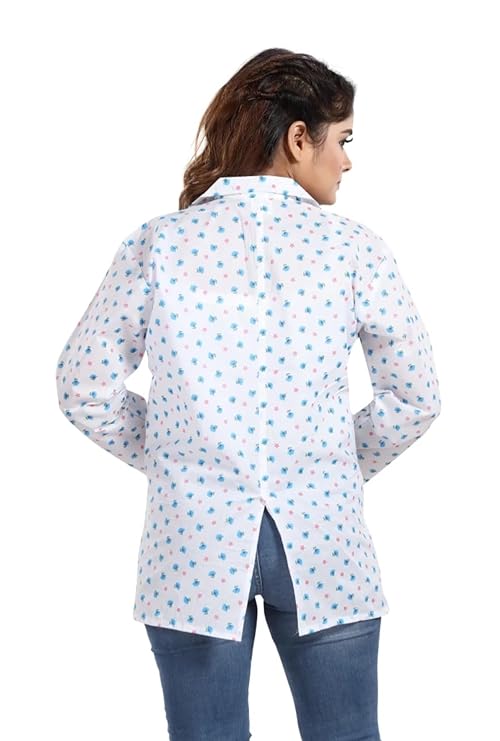 Women's Cotton Printed Summer Coat with 2 Front Side Pockets for Sun Protection & Dust Pollution