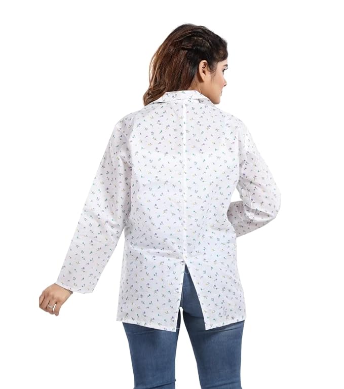 Women's Cotton Printed Summer Coat with 2 Front Side Pockets for Sun Protection and Dust Pollution