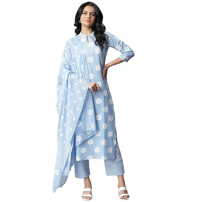 Women's Cotton Straight Kurta With Pant Set