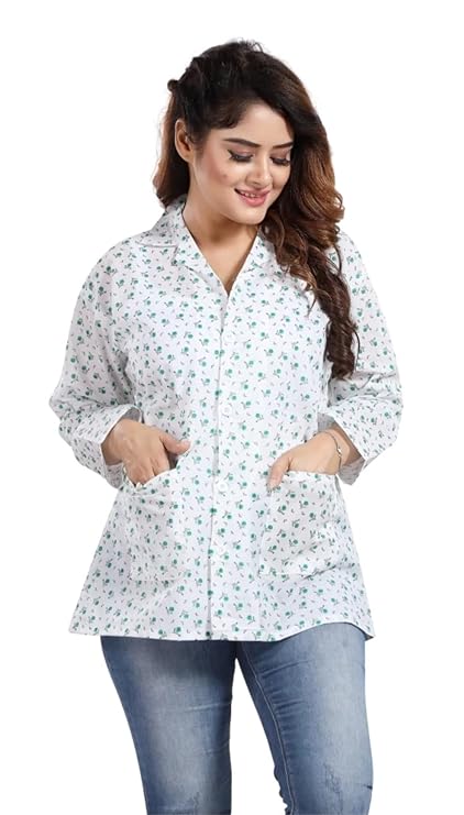 Women's Cotton Printed Summer Coat with 2 Front Side Pockets for Sun Protection & Dust Pollution