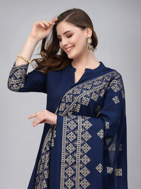 Women Ethnic Motifs Printed Kurta with Palazzos & With Dupatta