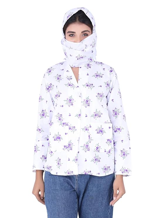 Women's Cotton Floral Print Sun Protection Summer Coat With Cap (Pack Of 1).