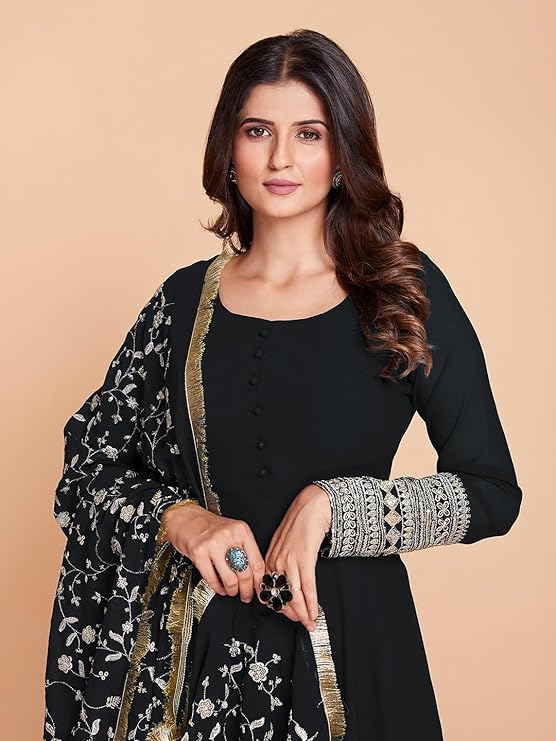 Black Color Georgette Base Gown with Pant and Dupatta