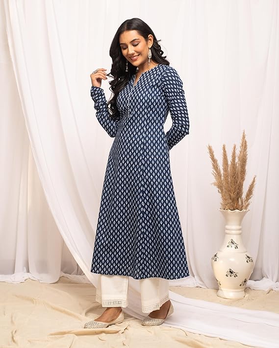 Women's Floral Printed Cotton Straight Kurta