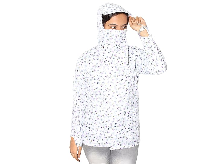 Women's Cotton Floral Print Sun Protection Summer MaskSunCoat With Gloves Combo