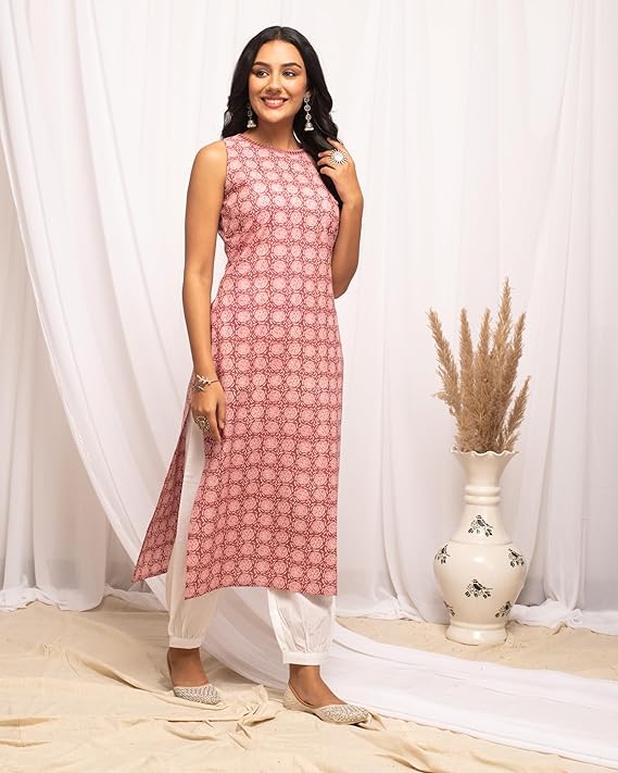 Women's Floral Printed Cotton Straight Kurta