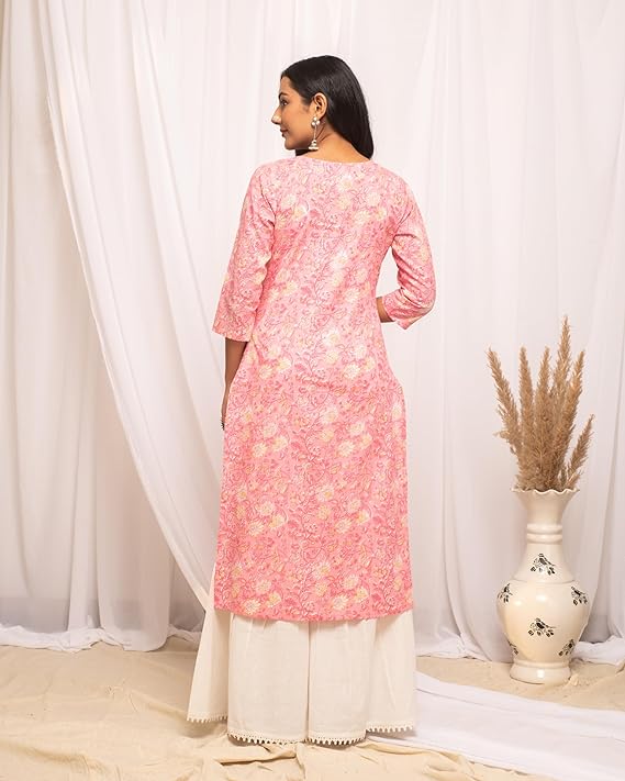 Women's Floral Printed Cotton Straight Kurta