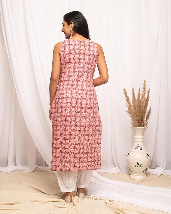 Women's Floral Printed Cotton Straight Kurta