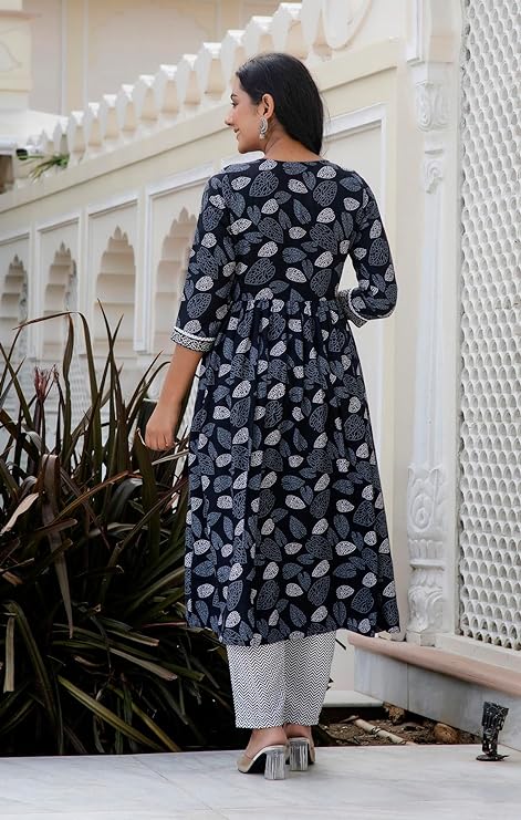 Women Black Printed Kurta and Pant Set with Dupatta