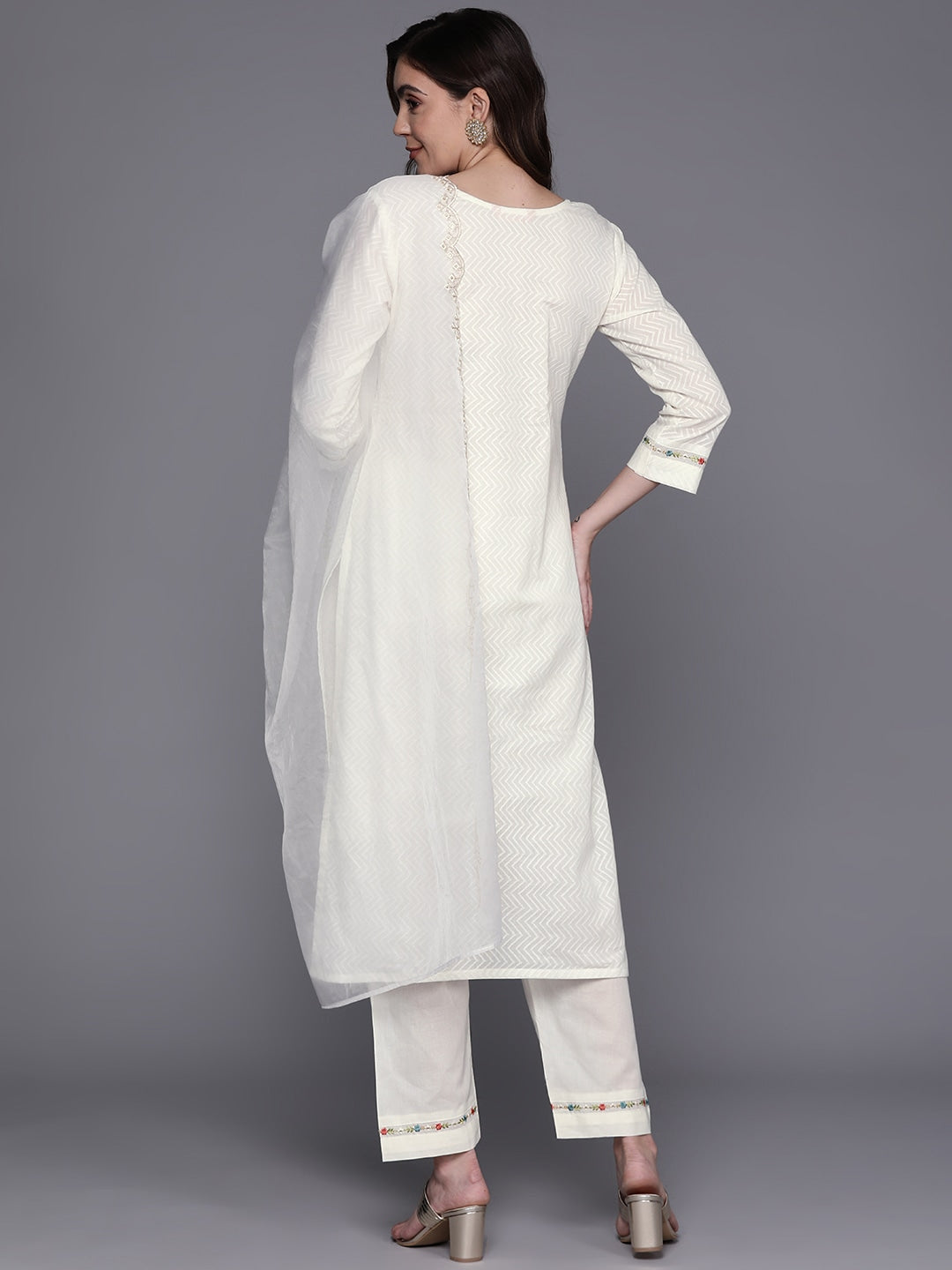 White embroidered Kurta with Trousers with dupatta