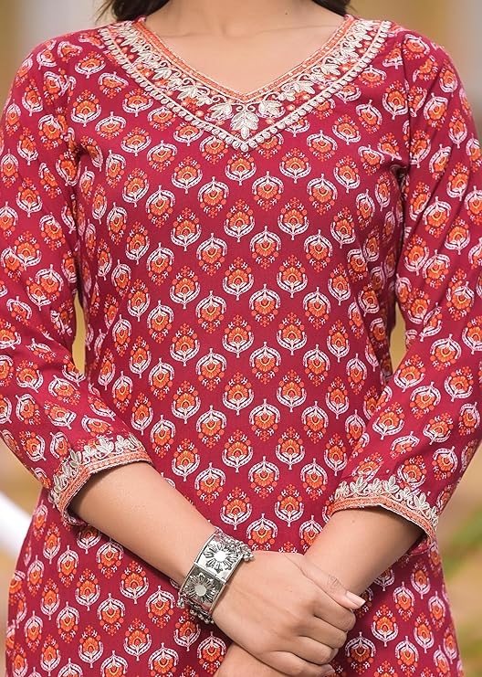 Women Printed Straight Kurta and Pant Set with Dupatta