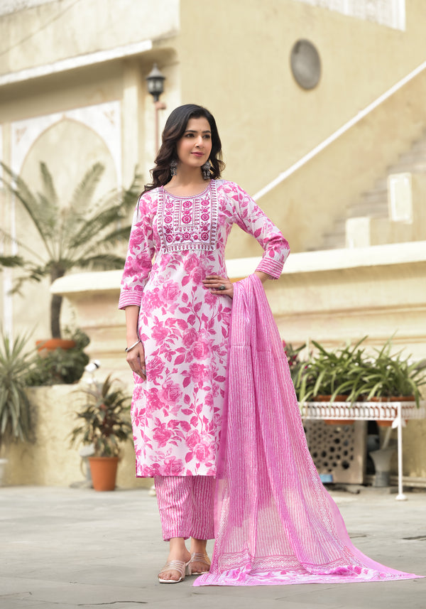 Ethnic Set women Embroidered Kurta and Pant set with Dupatta