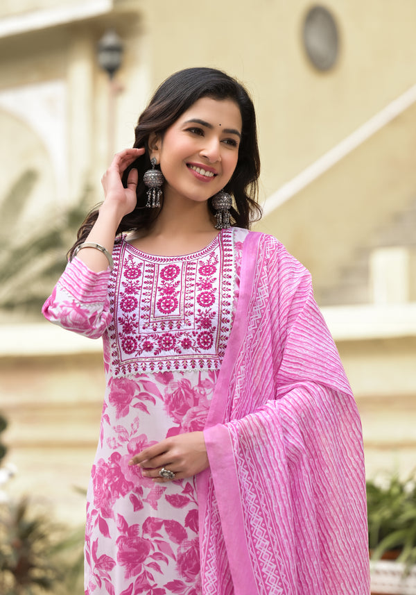 Ethnic Set women Embroidered Kurta and Pant set with Dupatta