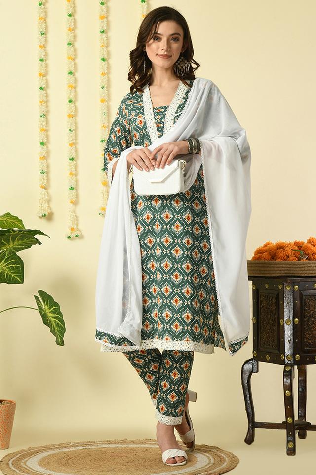 Printed Calf Length Cotton Woven Women's Kurta Set