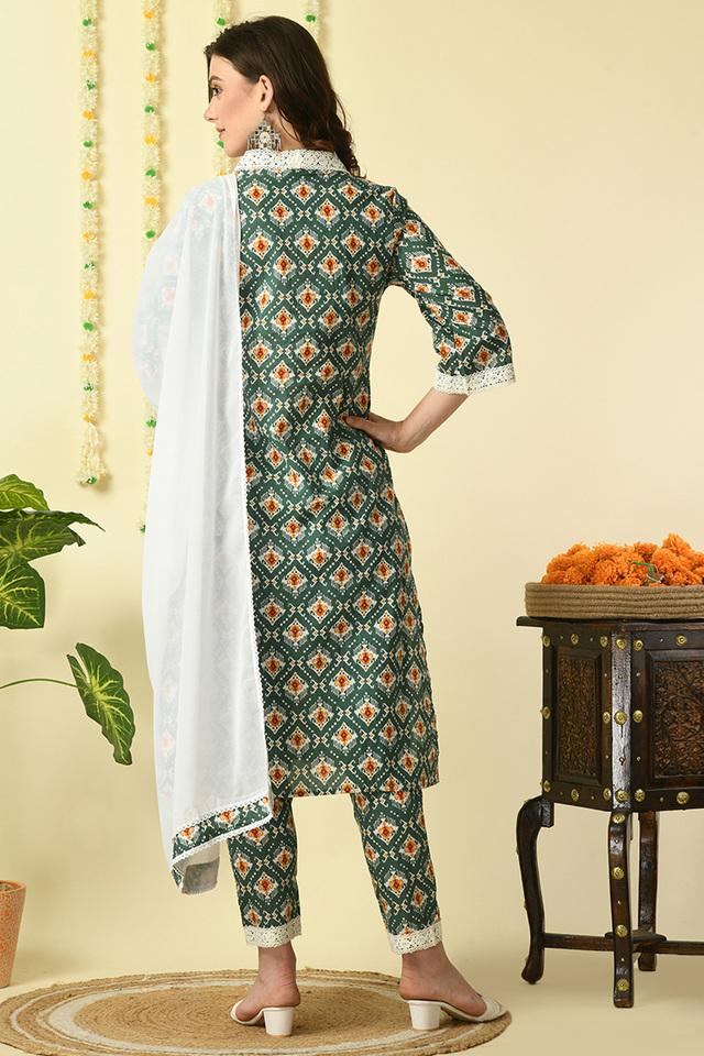 Printed Calf Length Cotton Woven Women's Kurta Set