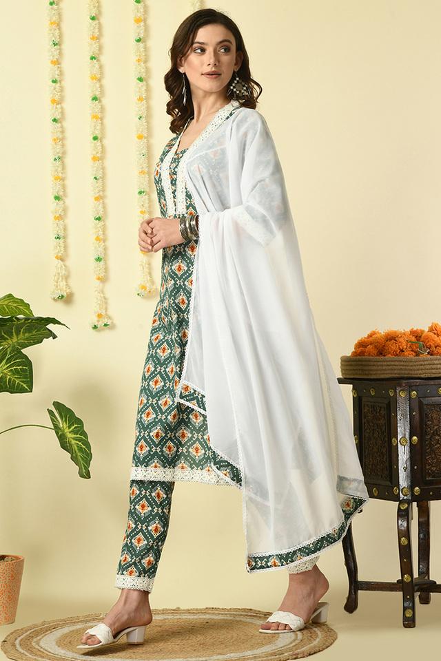 Printed Calf Length Cotton Woven Women's Kurta Set