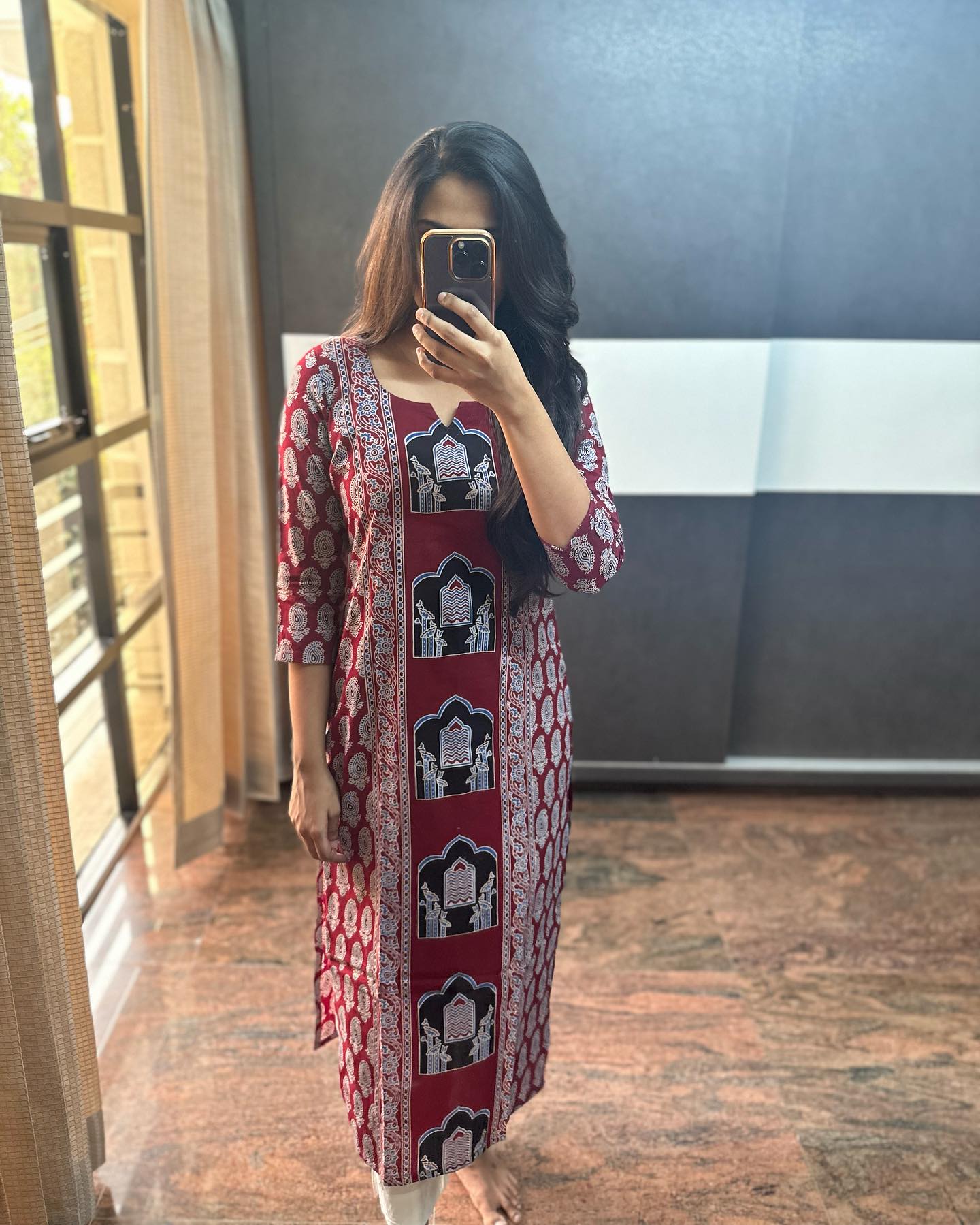 Hand Block Ajrak Cotton Kurti