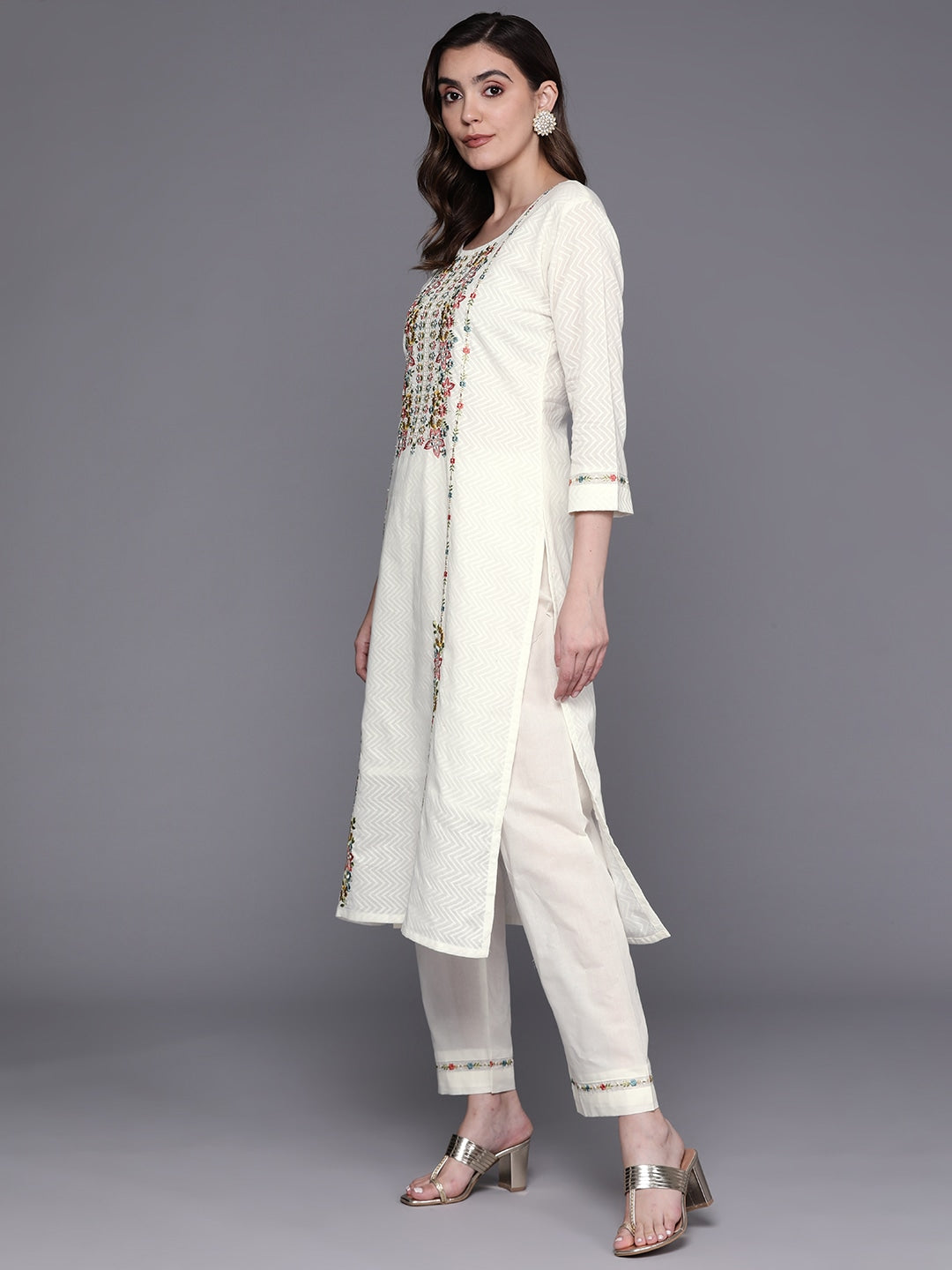 White embroidered Kurta with Trousers with dupatta