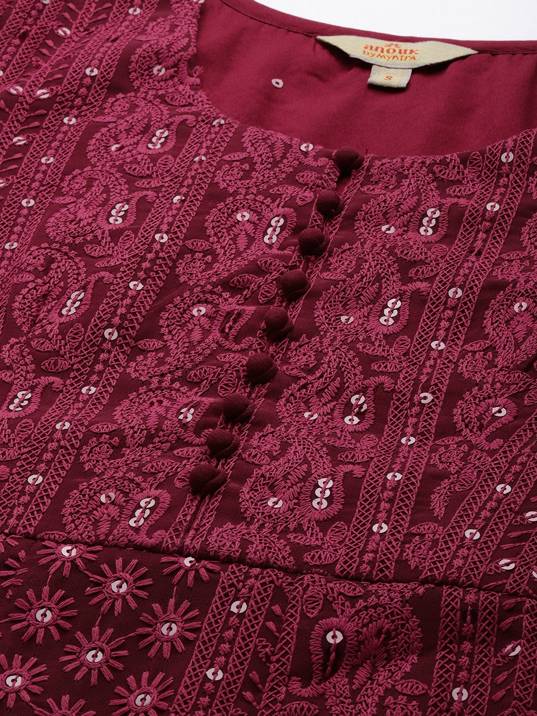 Women Maroon Ethnic Motifs Embroidered Chikankari Kurta with Palazzos & With Dupatta