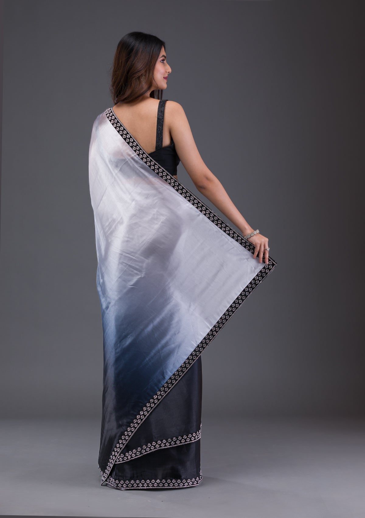 Grey Stonework Satin Saree