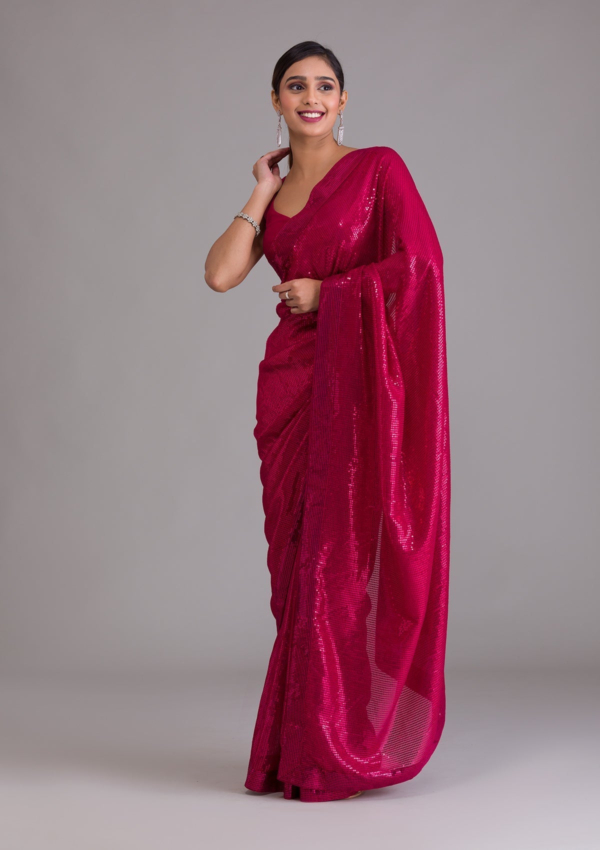 Rani Pink Sequins Georgette Designer Saree