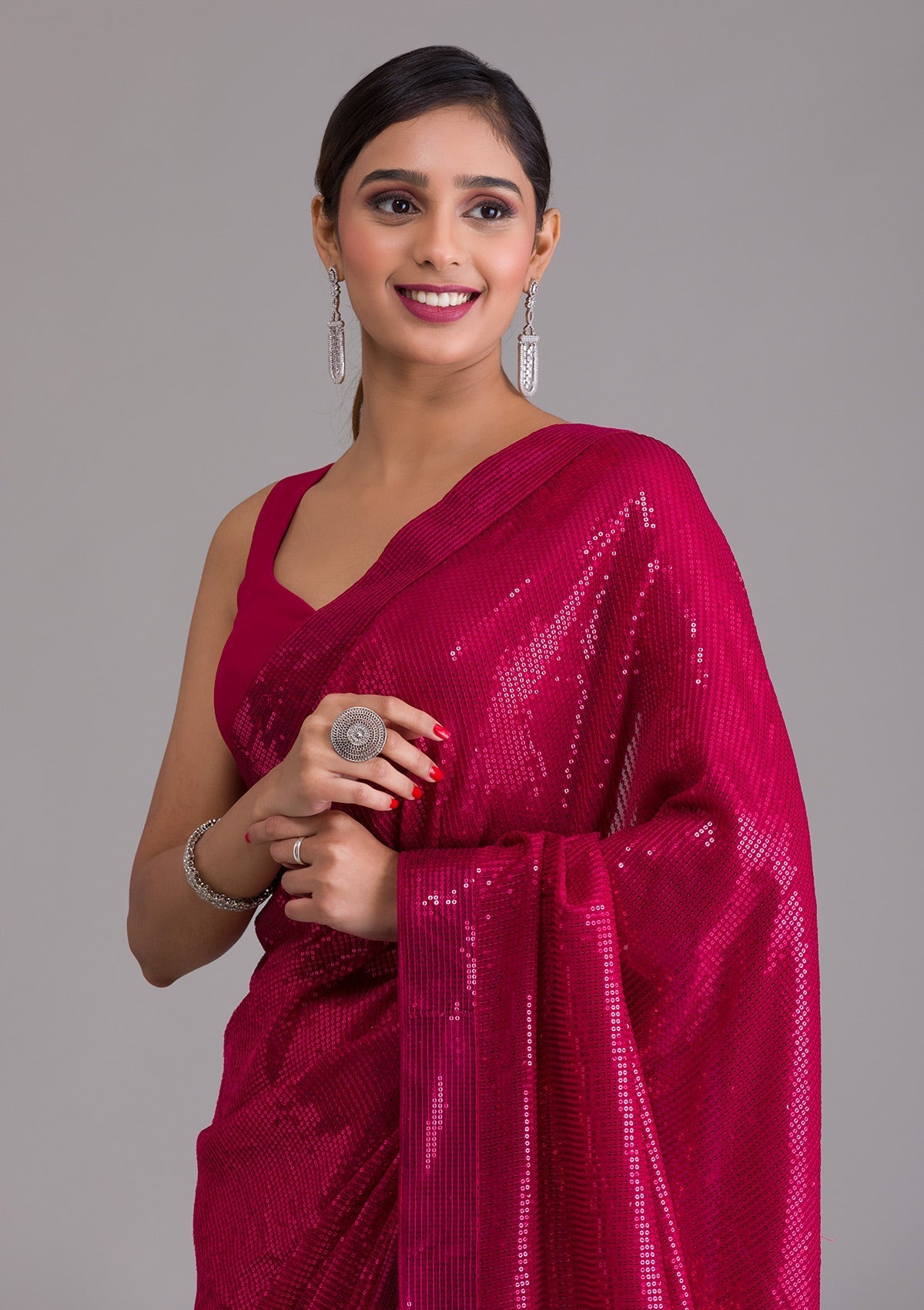 Rani Pink Sequins Georgette Designer Saree