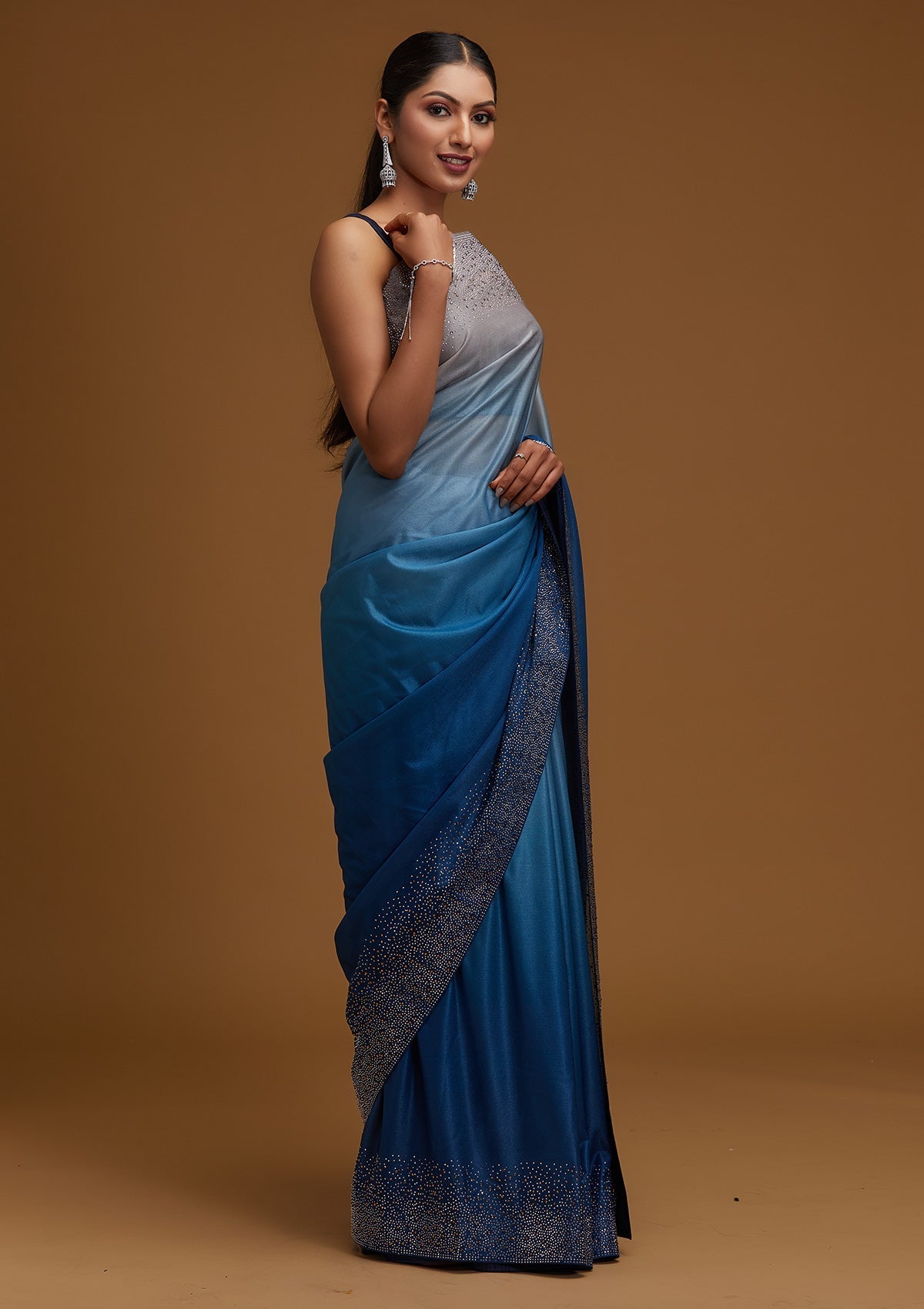 Peacock Blue Tissue Designer Saree