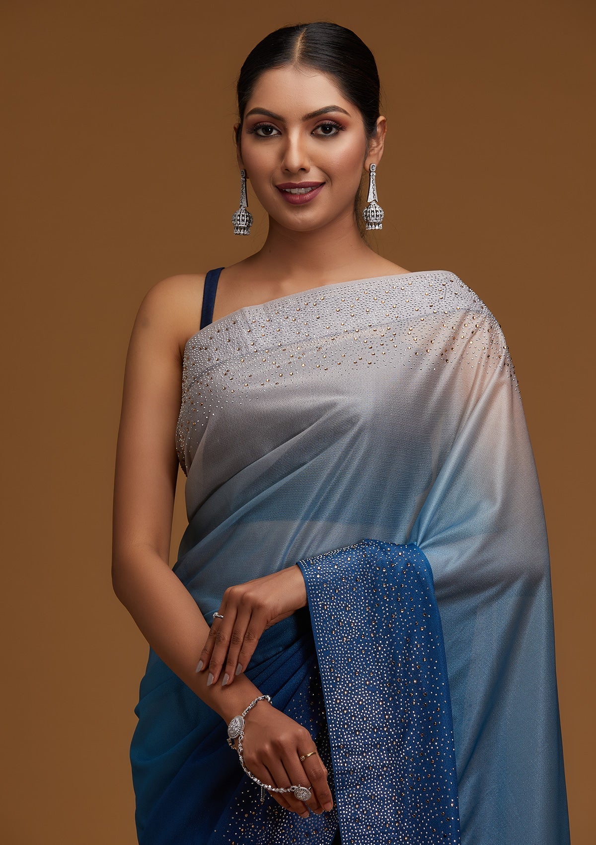 Peacock Blue Tissue Designer Saree