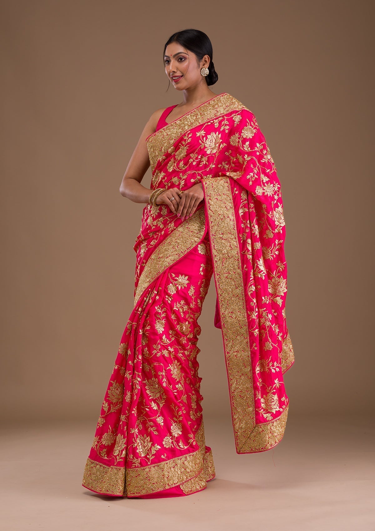 Pink Zariwork Crepe Saree