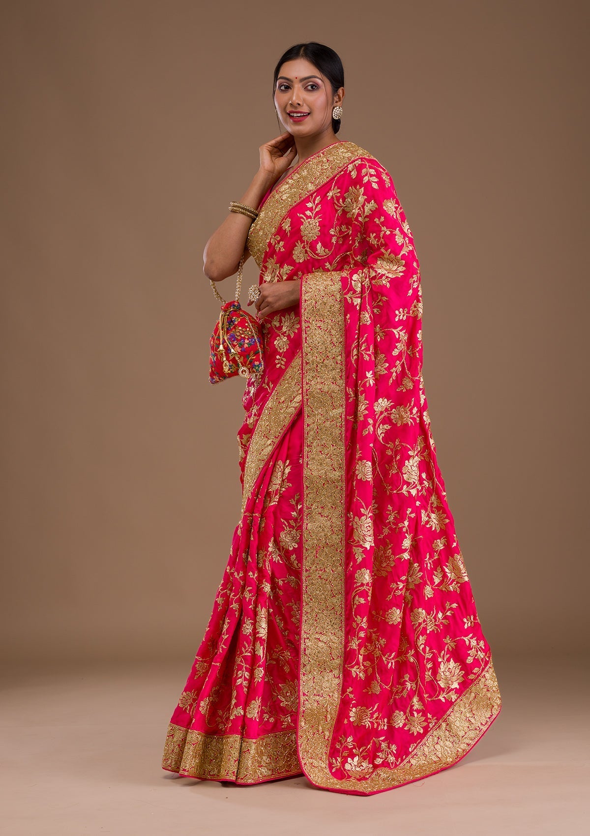 Pink Zariwork Crepe Saree