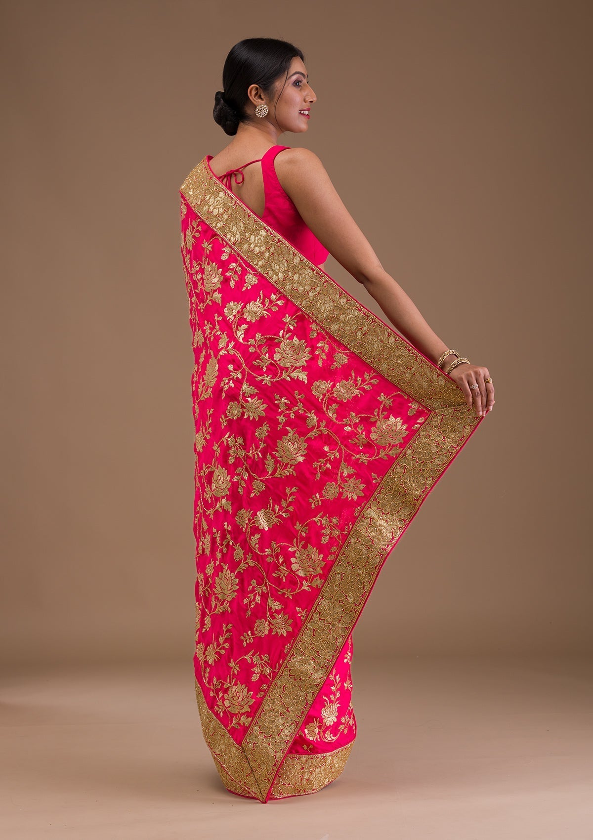 Pink Zariwork Crepe Saree