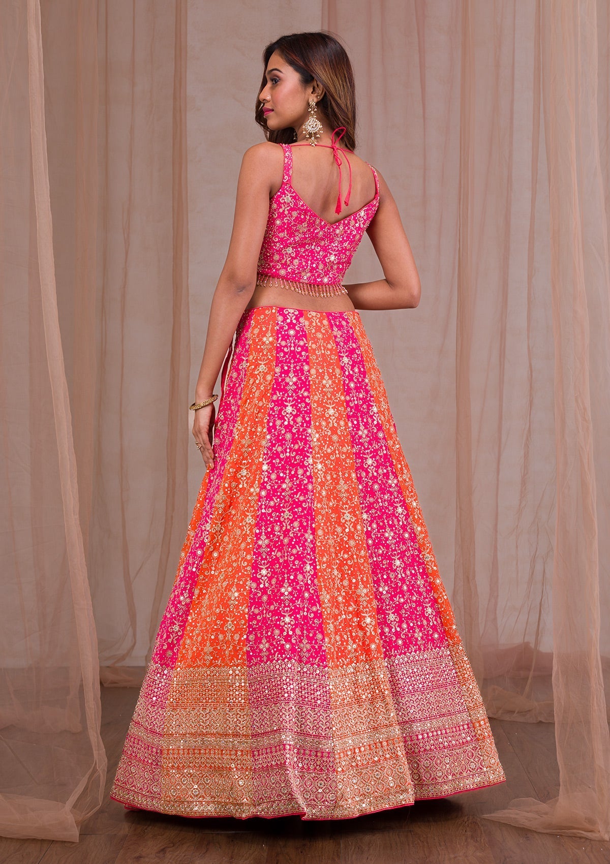 Pink Zariwork Georgette Readymade Lehenga