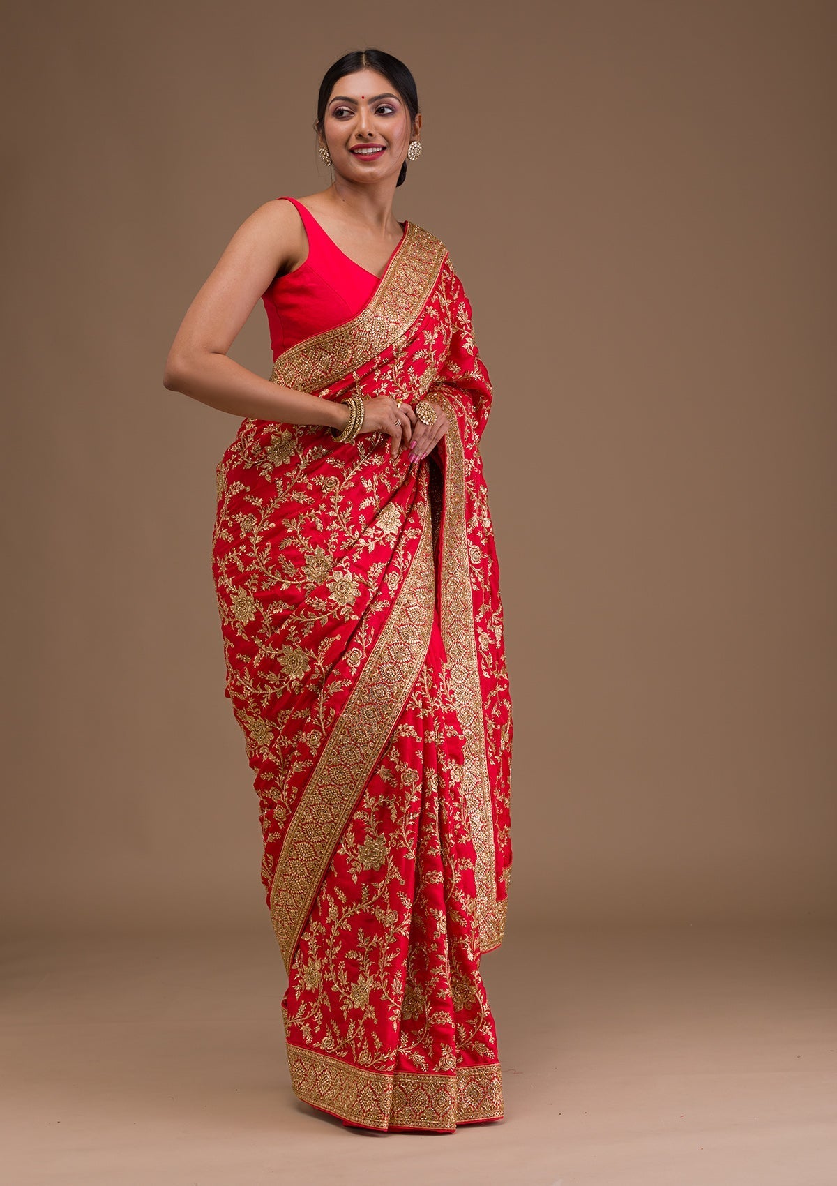 Red Zariwork Crepe Saree