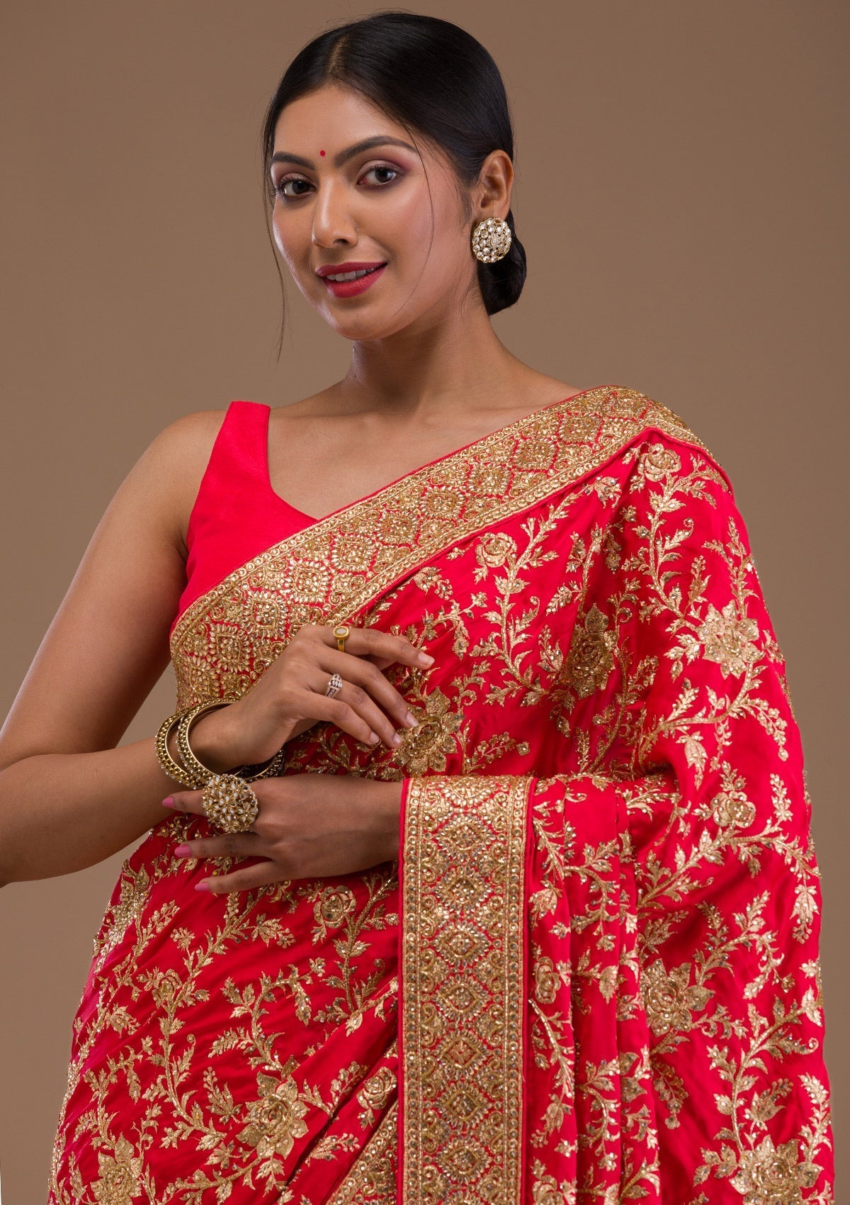 Red Zariwork Crepe Saree