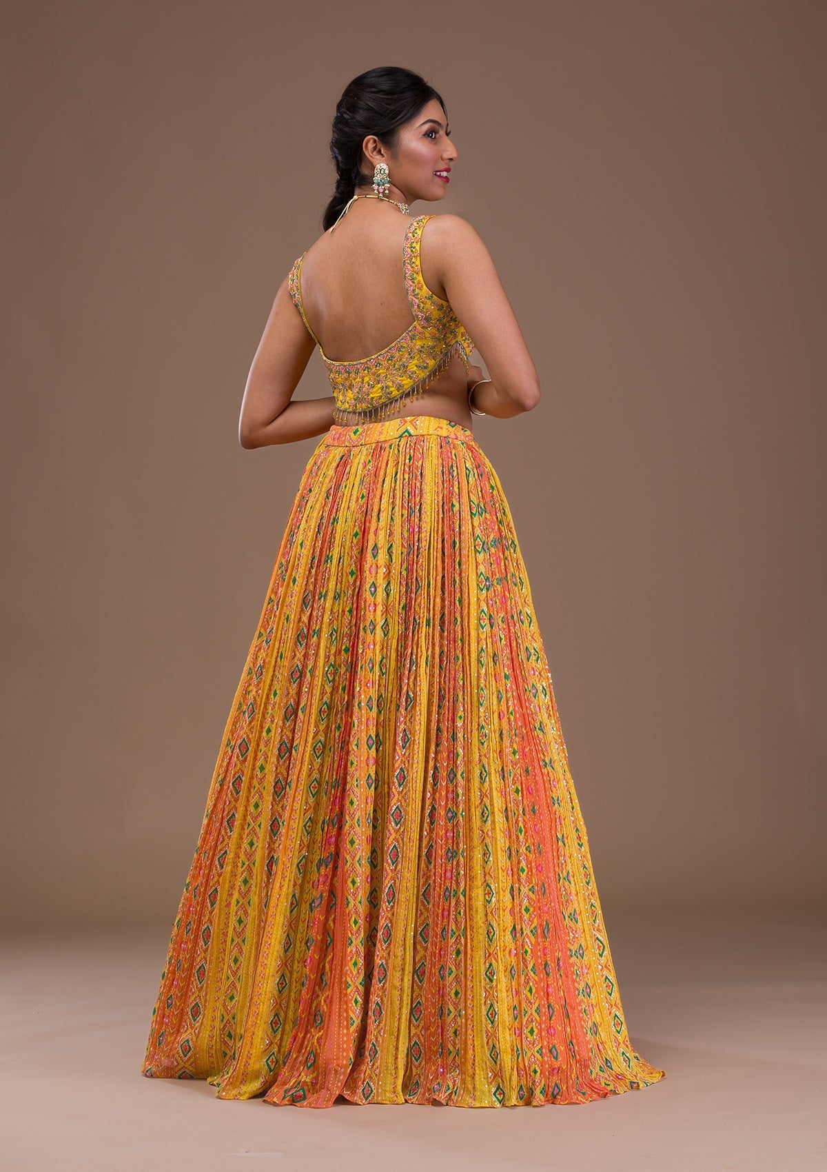 Yellow Cutdana Crepe Readymade Lehenga