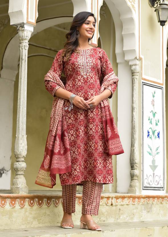 Women Viscose Rayon Kurta Pant Dupatta Set