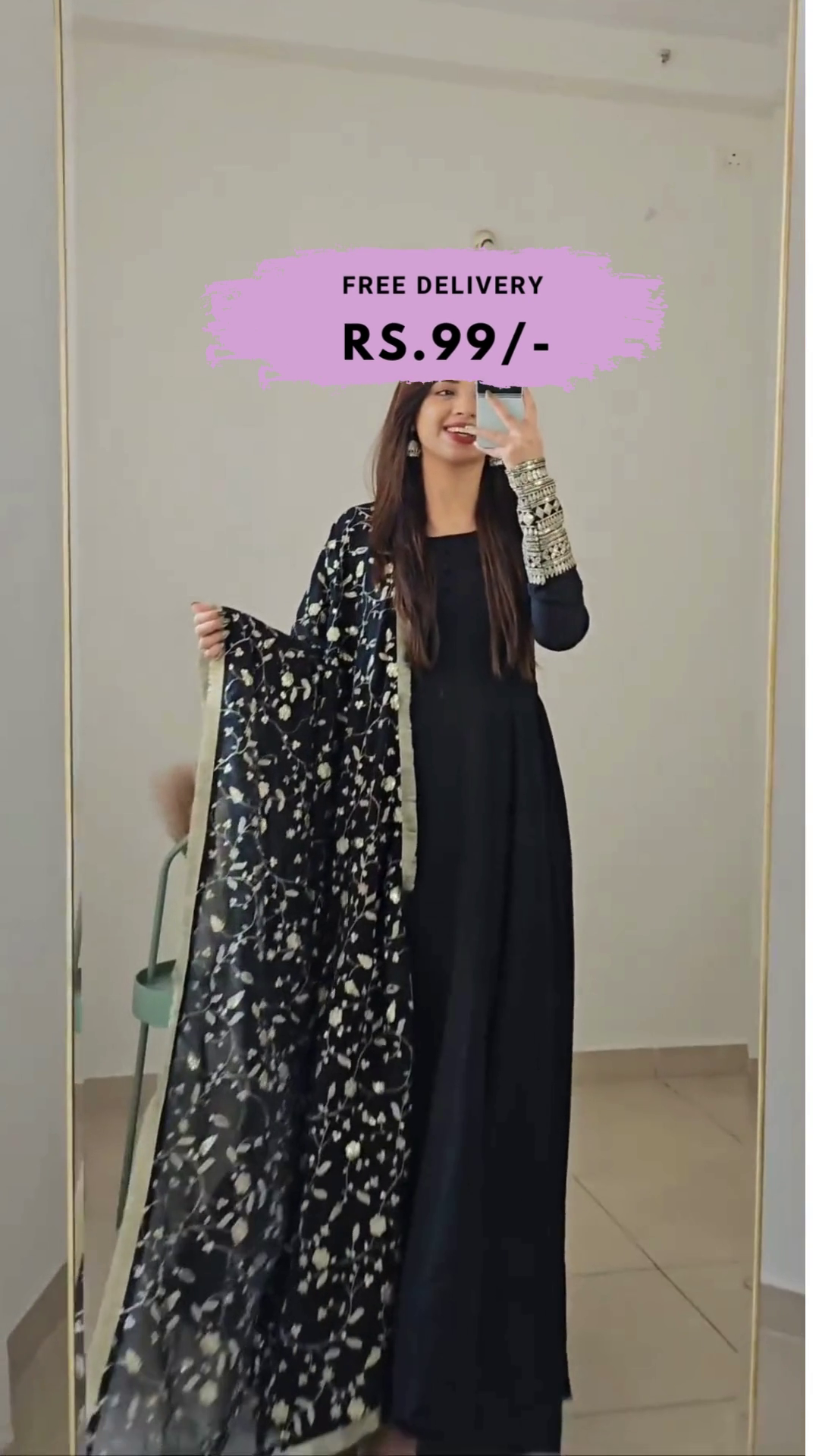 Black Color Georgette Base Gown with Pant and Dupatta