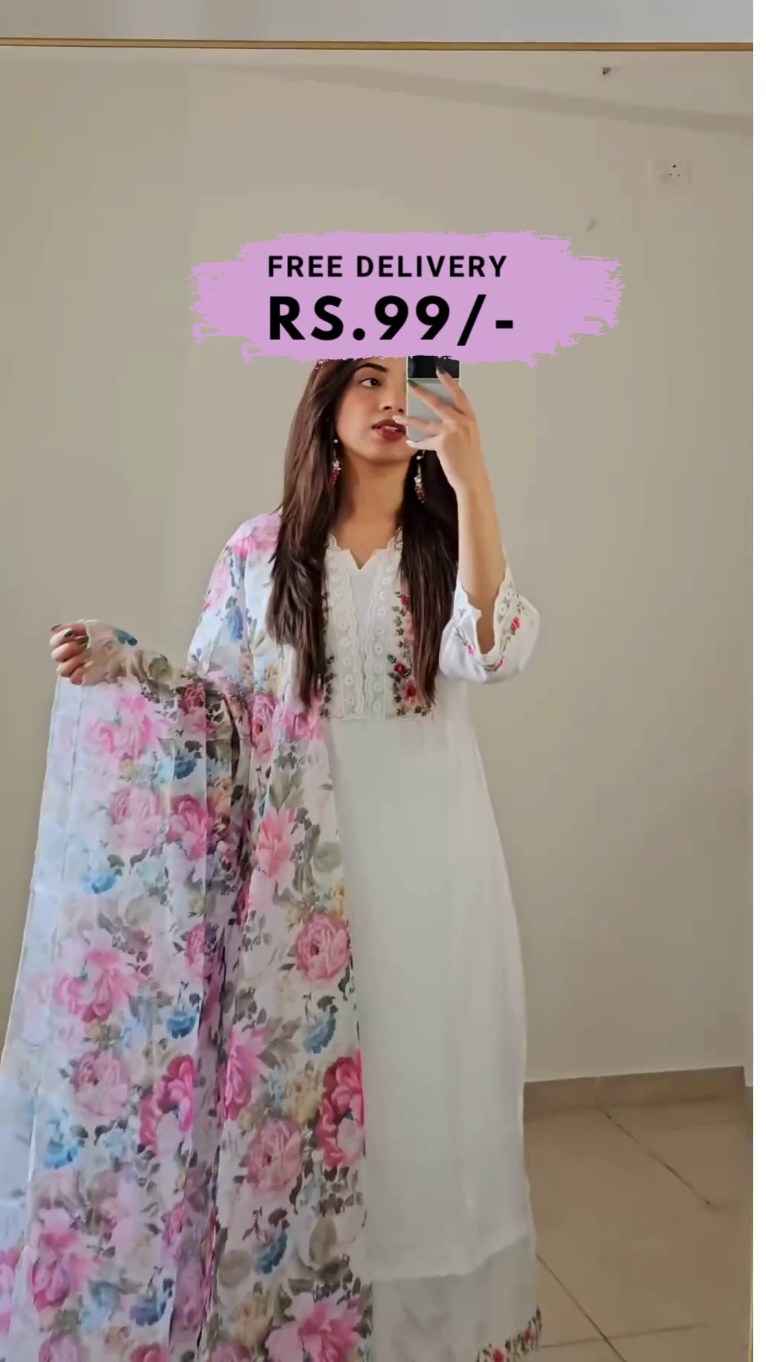 Women Floral Embroidered Thread Work Kurta with Trousers & With Dupatta