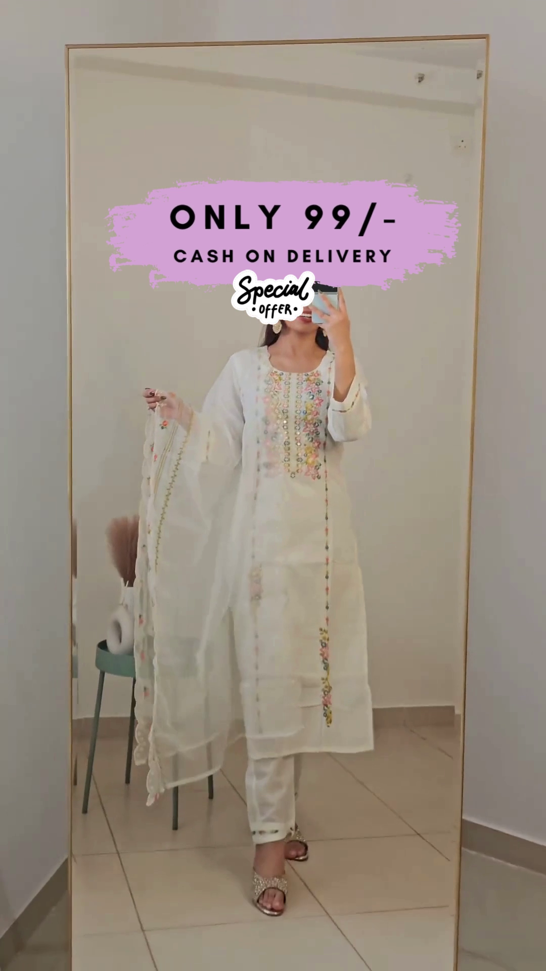 White embroidered Kurta with Trousers with dupatta