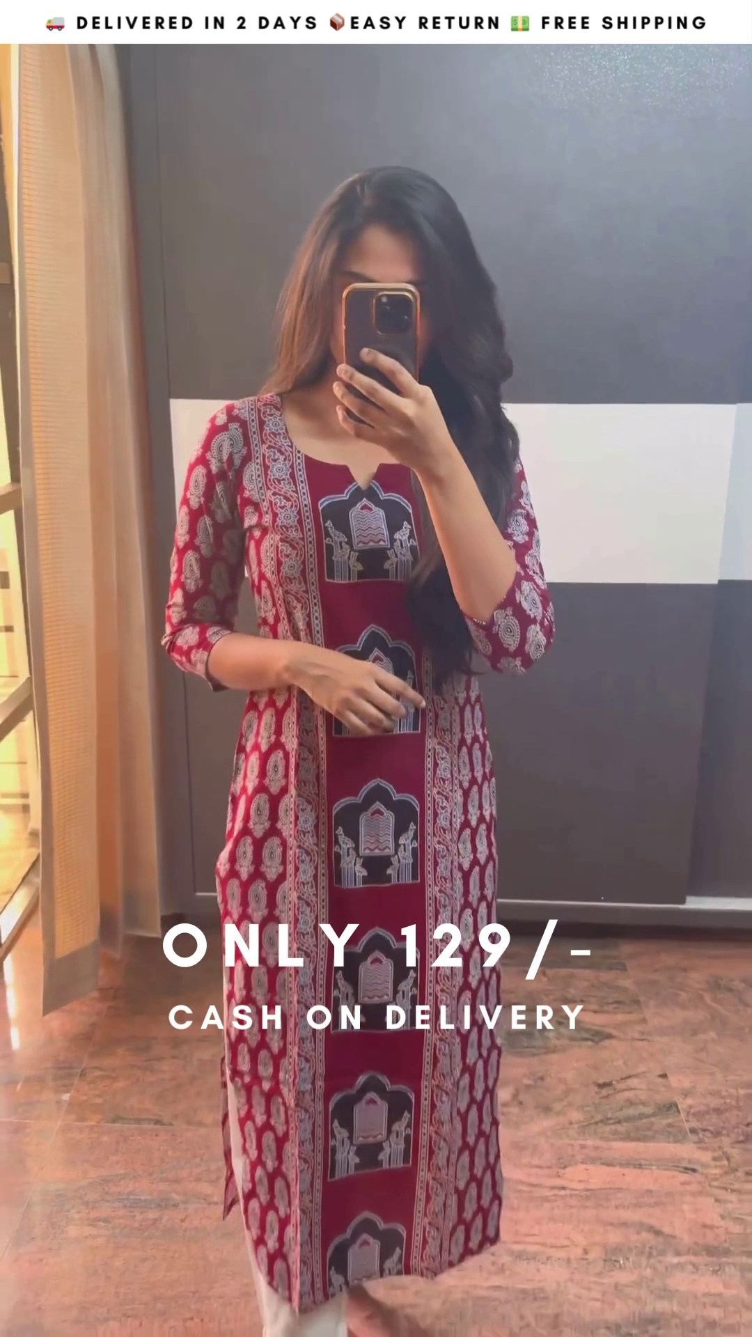 Hand Block Ajrak Cotton Kurti