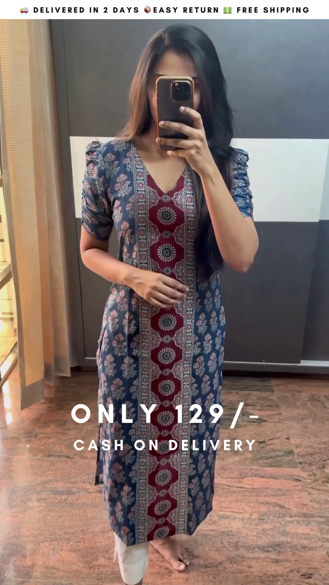 Hand Block Ajrak Cotton Kurti