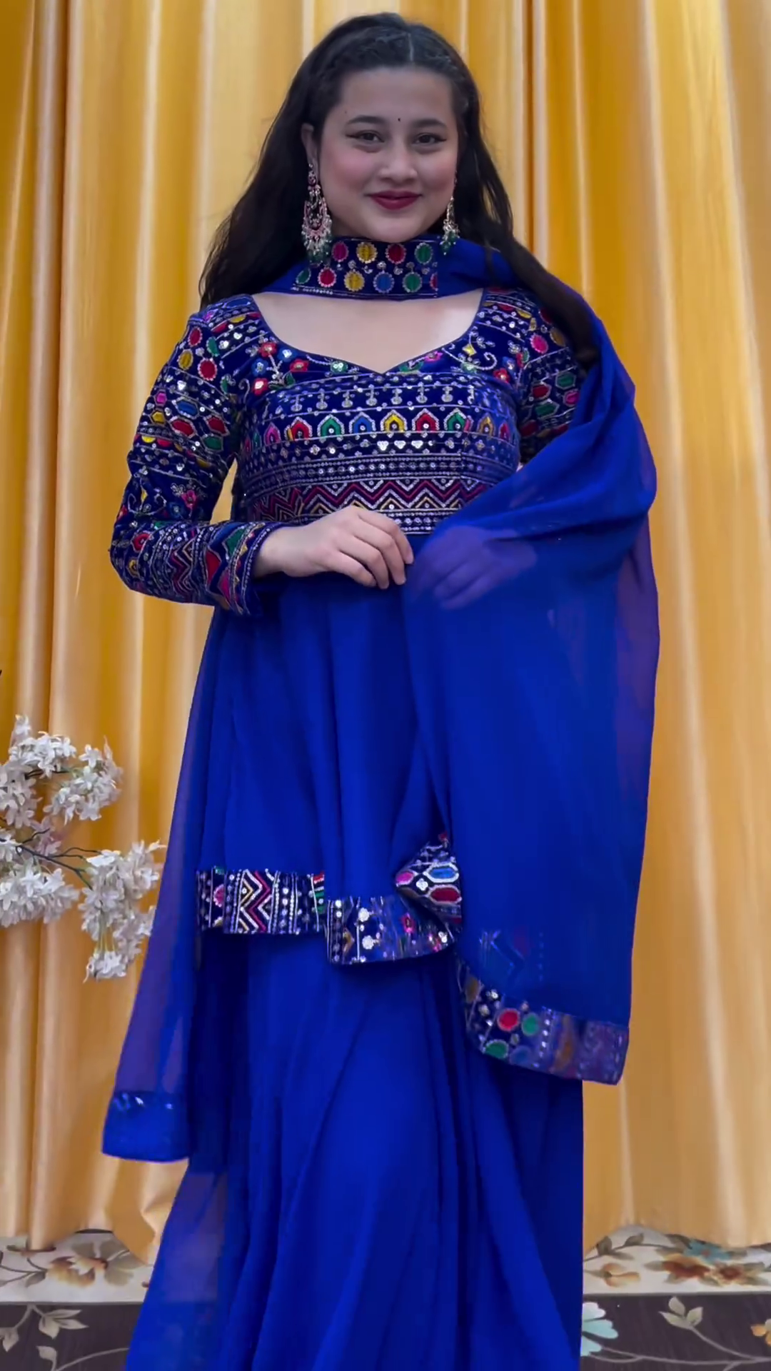 Royal Blue Top Palazzo Set With Dupatta in Georgette with Embroidery Trending Dress